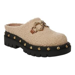 Circus Women's Annie Shearling Slip On Studded Lug Sole Clogs Beige Size 9 1/2